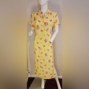 Basic Editions Short Sleeve Yellow Midi Dress Size 8